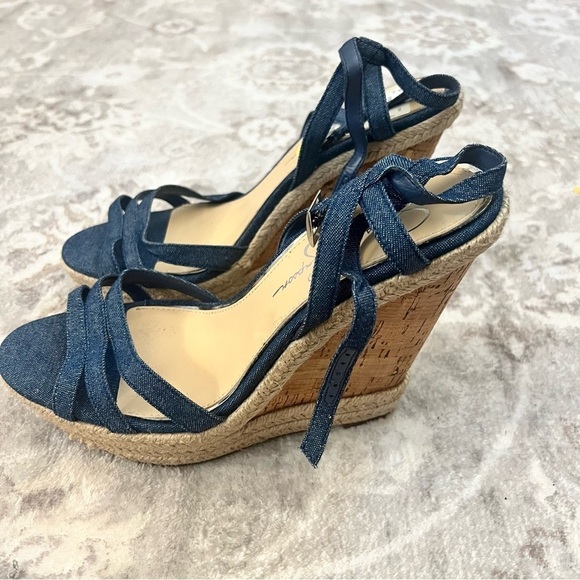 Jessica Simpson Cork Denim Wedge Heel Sandals Shoes size 9 - Picture 7 of 10